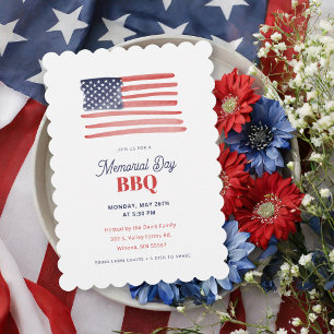 Simple Classic American Flag Memorial Day BBQ Invitation