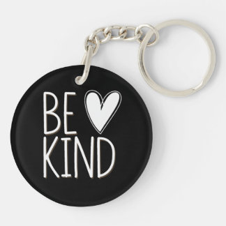 Simple Classic and Elegant Be Kind Black White Key Ring