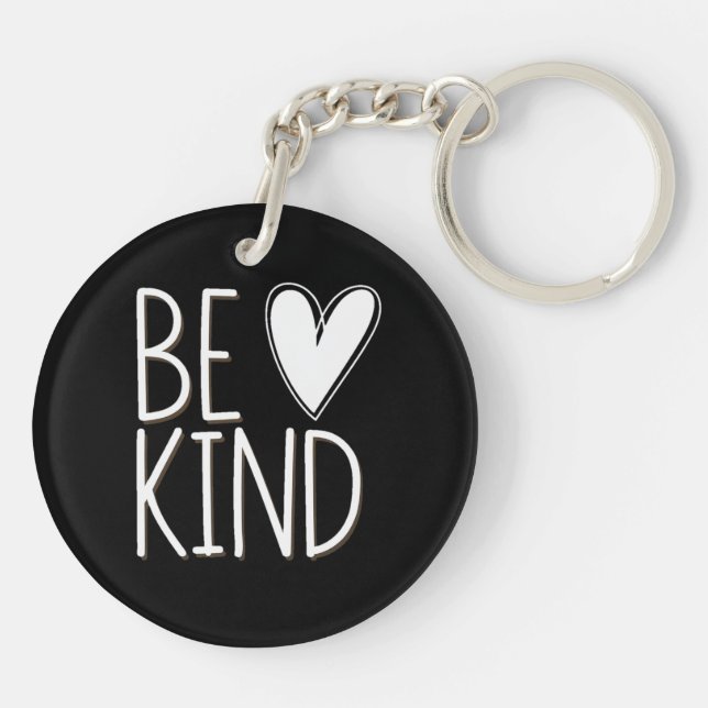Simple Classic and Elegant Be Kind Black White Key Ring (Back)