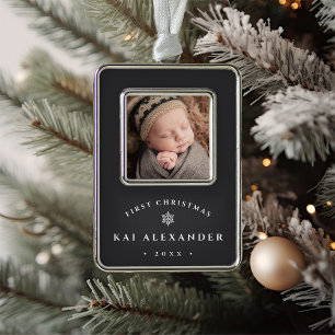 Simple Classic Baby's First Christmas Photo Silver Plated Framed Ornament