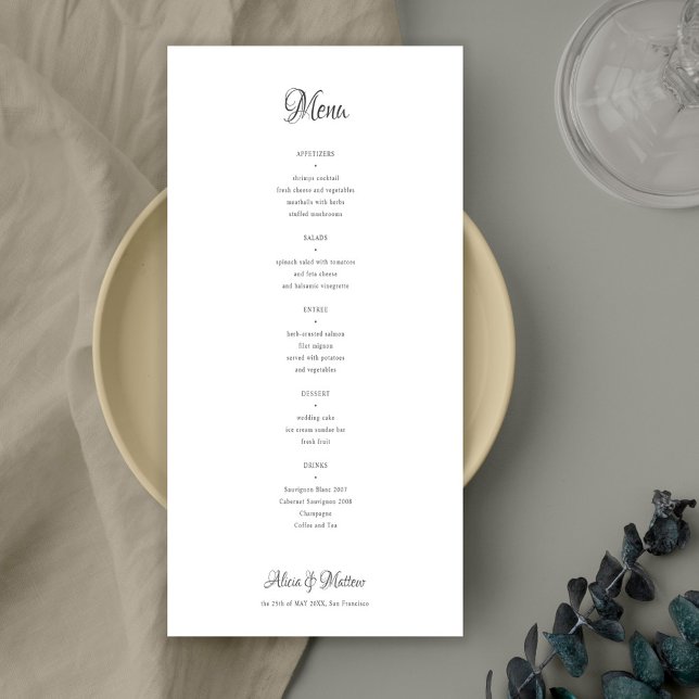 Simple classic black and white budget wedding menu (Creator Uploaded)