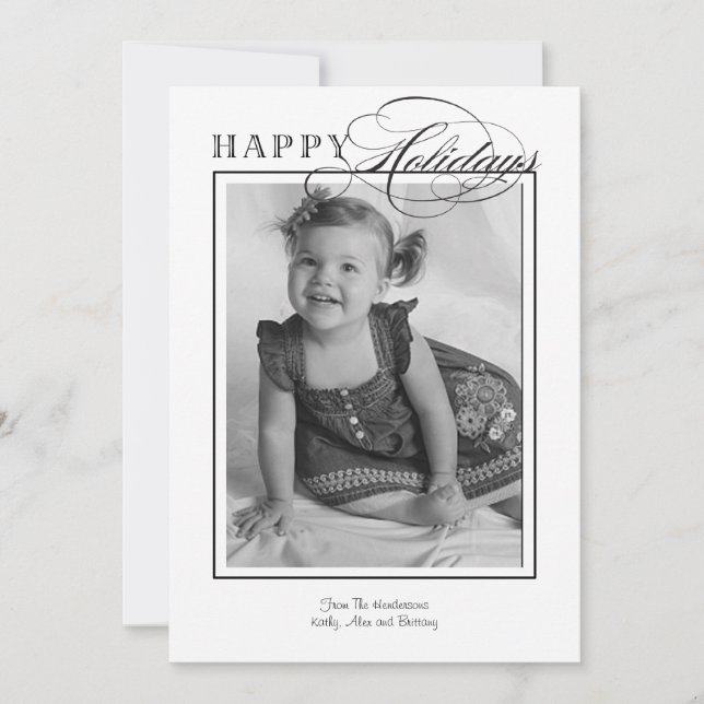 Simple Classic Black and White Holiday Photo Card (Front)