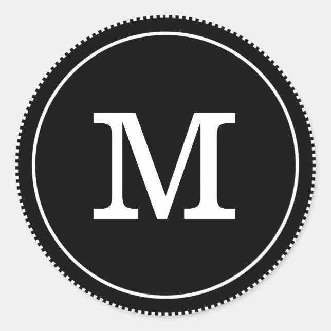 Simple Classic Black And White Monogram Classic Round Sticker (Front)