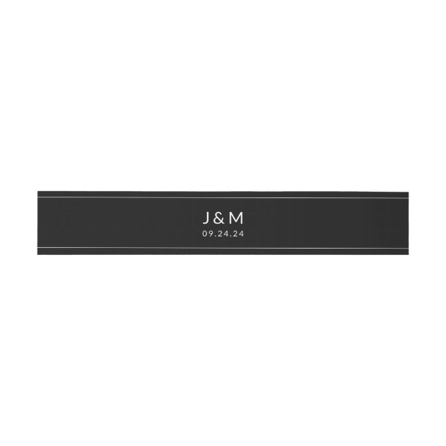 Simple Classic Black and White Monogram Wedding Invitation Belly Band (Flat)