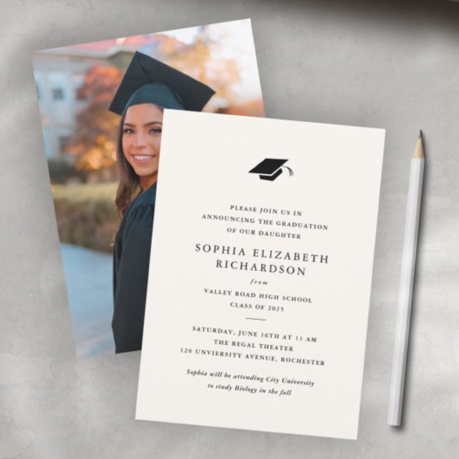 Simple Classic Black and White Photo Graduation  Announcement (Simple Classic Photo Graduation Announcement.)