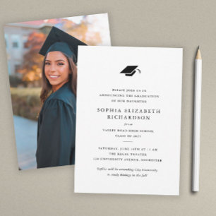 Simple Classic Black and White Photo Graduation Announcement