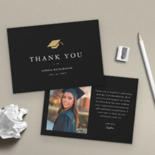 Simple Classic Black and White Photo Graduation  Thank You Card