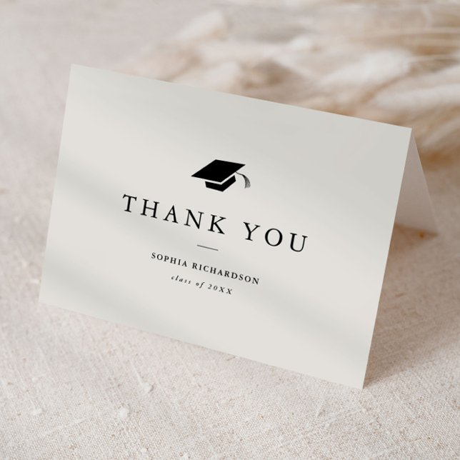Simple Classic Black and White Photo Graduation  Thank You Card (Simple black and white photo graduation folded thank you card.)