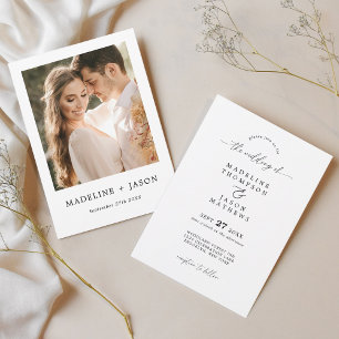 Simple Classic Black and White Photo Wedding Invit Invitation