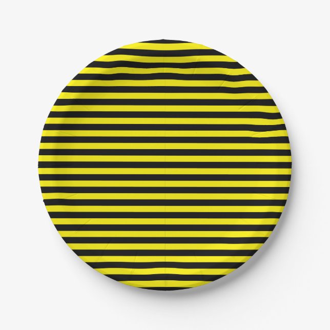 Simple Classic Black and Yellow Striped Paper Plate (Front)