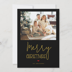 Simple Classic Black Gold Merry Christmas Photo Holiday Card