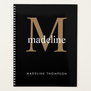 Simple Classic Black Gold Monogram Name Initial Planner