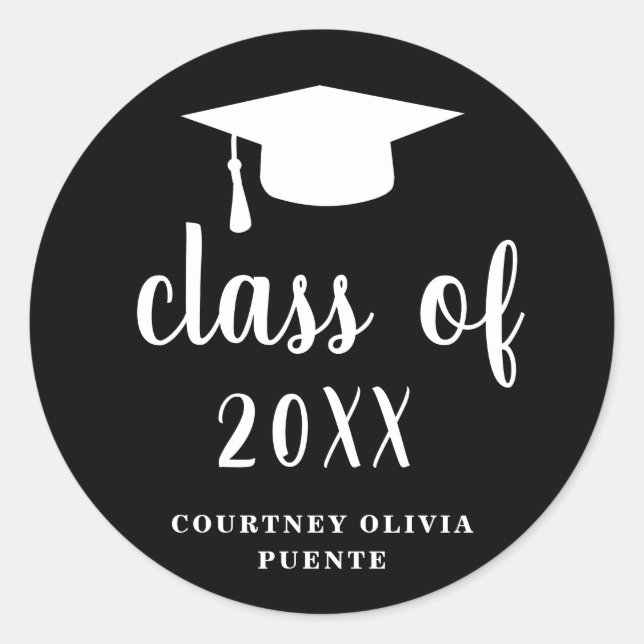 Simple Classic Black Graduation Cap Round Sticker (Front)