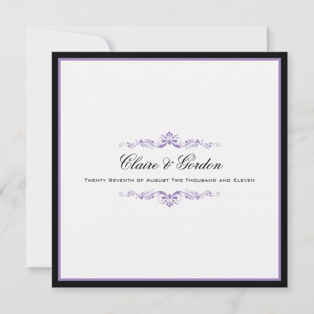 Simple Classic Black & Purple Wedding Invitation (Front)