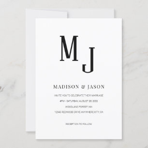 Simple Classic Black Roman Monogram Wedding Invitation