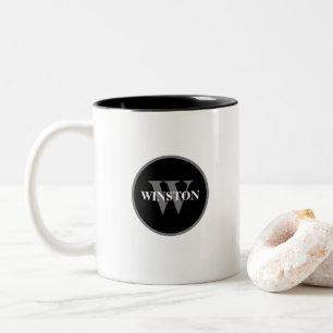 Simple Classic Black white Grey Custom Monogram  Two-Tone Coffee Mug