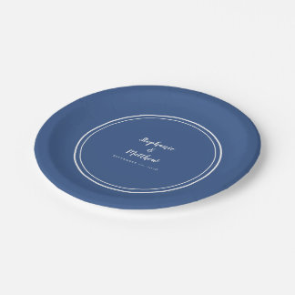 Simple Classic Blue Modern Bride & Groom Wedding Paper Plate
