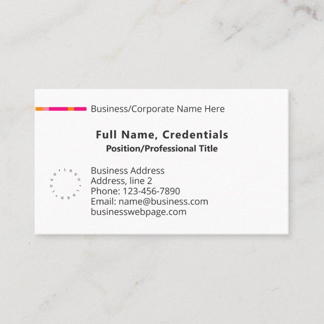 Simple Classic Business Corporate Logo Pink Orange Card (Front)