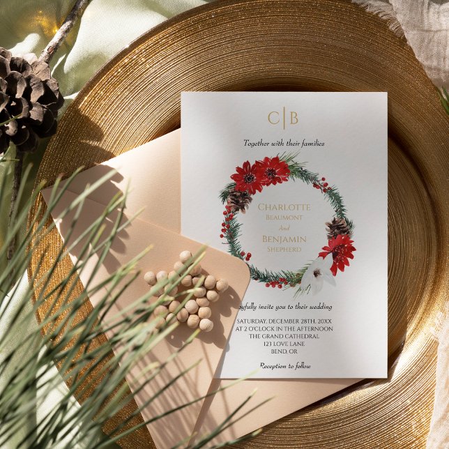 Simple Classic Christmas Formal Monogram Wedding Invitation (Creator Uploaded)