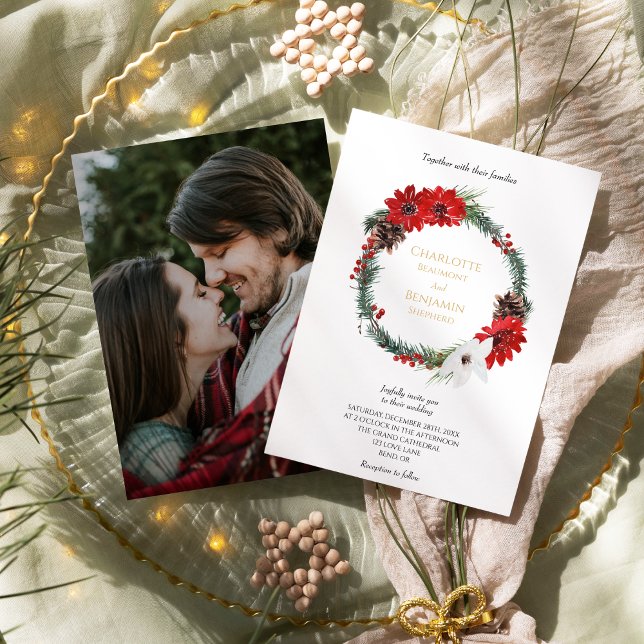 Simple Classic Christmas Formal Photo Wedding Invitation (Creator Uploaded)