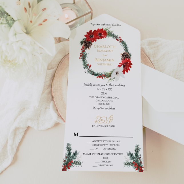 Simple Classic Christmas Modern Menu Wedding All In One Invitation (Creator Uploaded)