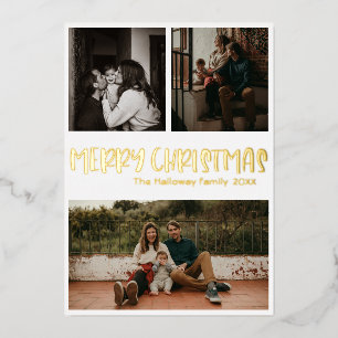 Simple Classic Christmas Three Photo Gold
