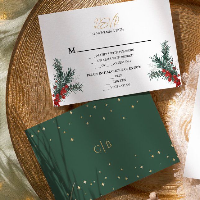 Simple Classic Christmas Wedding Menu RSVP Card (Creator Uploaded)