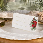 Simple Classic Christmas Wedding Place Card<br><div class="desc">This simple classic Christmas wedding place card features a clean, bright white backdrop with simple, minimalist black and gold lettering and handwritten calligraphy accents. Embellishments of beautiful and classic green and red Christmas wreaths with delicate gold features create a perfect winter holiday aesthetic while maintaining a polished elegance for your...</div>
