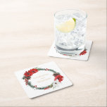 Simple Classic Christmas Wedding Square Paper Coaster<br><div class="desc">This simple classic Christmas wedding square paper coaster features a clean, bright white backdrop with simple, minimalist black and gold lettering and handwritten calligraphy accents. Embellishments of beautiful and classic green and red Christmas wreaths with delicate gold features create a perfect winter holiday aesthetic while maintaining a polished elegance for...</div>