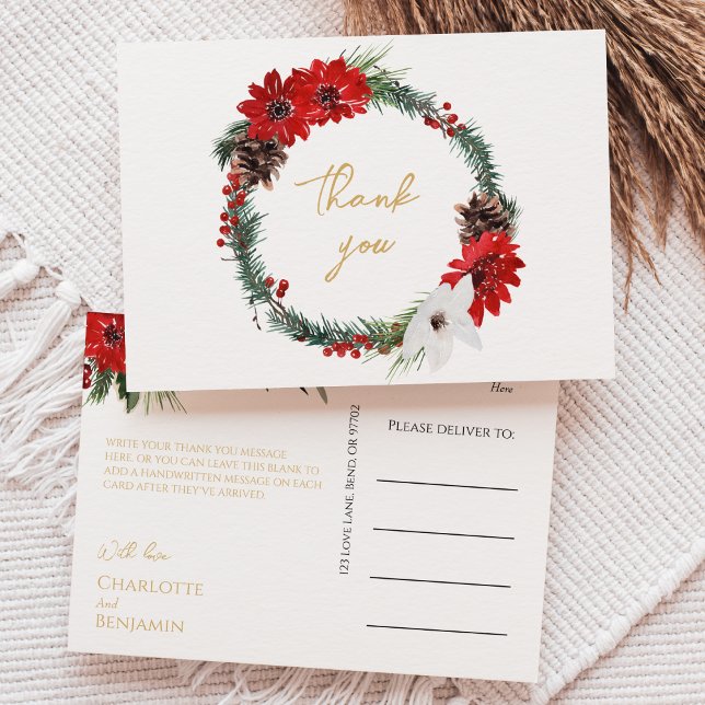 Simple Classic Christmas Wedding Thank You Postcard (Creator Uploaded)