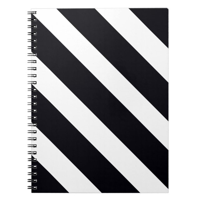 Simple, Classic, Diagonal Black & White Stripes Notebook (Front)