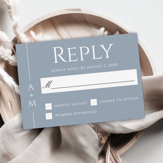 Simple Classic Dusty Blue Elegant Monogram RSVP Card (Creator Uploaded)