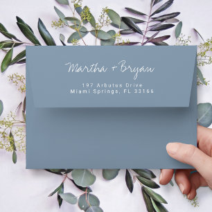 Simple Classic Dusty Blue Modern Wedding Envelope