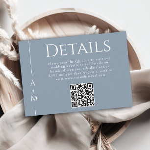 Simple Classic Dusty Blue Monogram Details QR code Enclosure Card