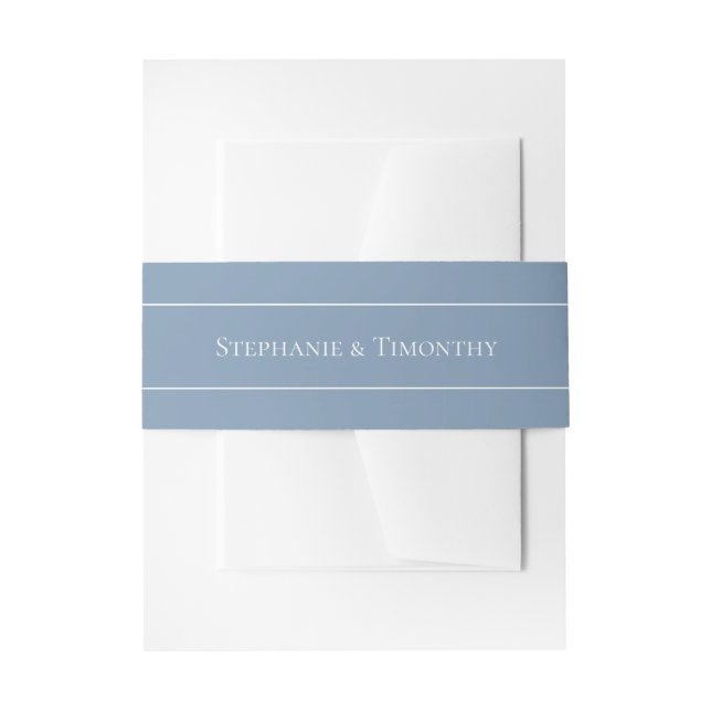 Simple Classic Dusty Blue Wedding Invitation Belly Band (Front Example)