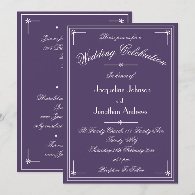 Simple Classic Dusty Purple All In One Wedding Invitation (Front/Back)