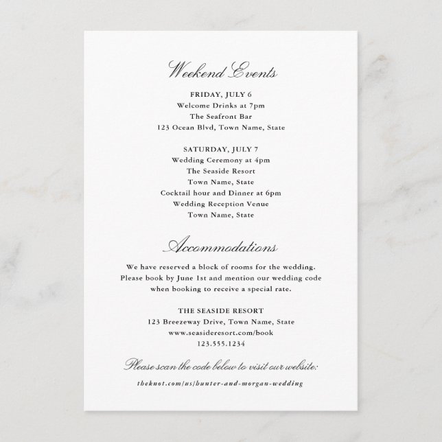 Simple Classic Elegant Black White Weekend Hotel  Enclosure Card (Front)
