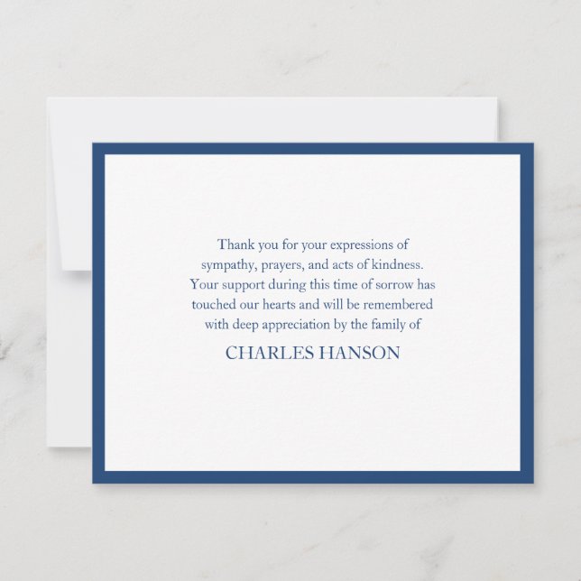 Simple Classic Elegant Blue Memorial Bereavement Card (Front)