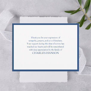 Simple Classic Elegant Blue Memorial Bereavement  Thank You Card