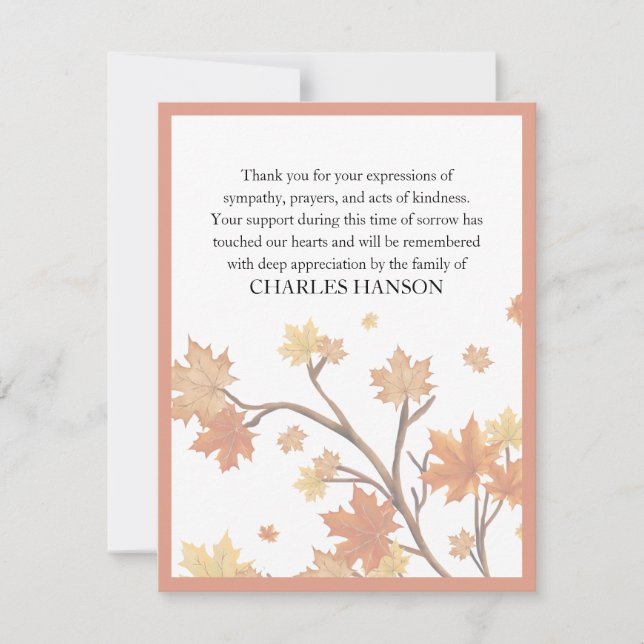 Simple Classic Elegant Grief Fall Autmun Memorial Card (Front)
