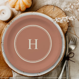 Simple Classic Elegant Monogram on Terracotta Paper Plate
