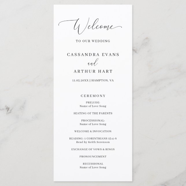 Simple Classic Formal Elegant Wedding Programme (Front)