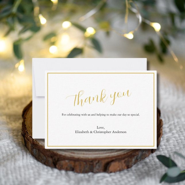 Simple Classic Gold Black Wedding Thank you card (Black Gold Classic Script Wedding Thank you card)