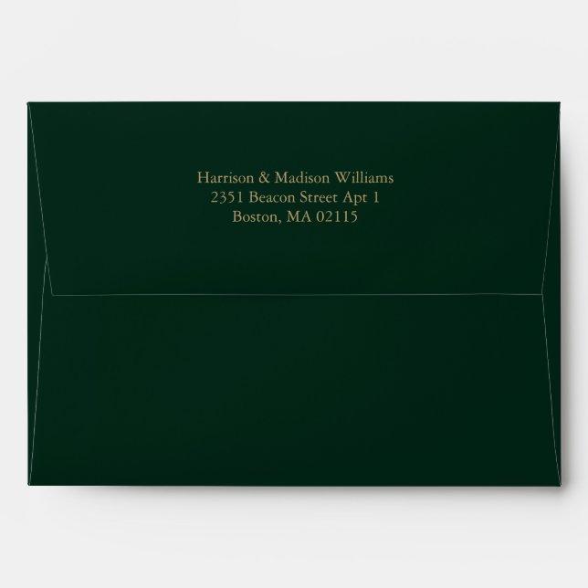 Simple classic gold dark pine green custom elegant envelope (Back (Top Flap))