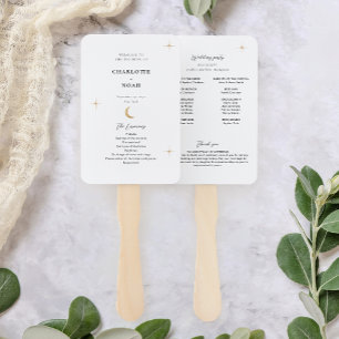 Simple Classic Gold Moon Stars Wedding Program Hand Fan