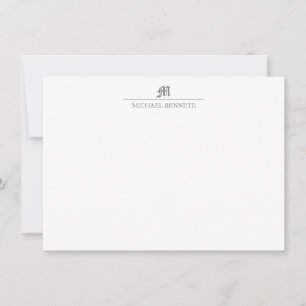 Simple Classic Gothic Line Monogram Metallic Grey Card