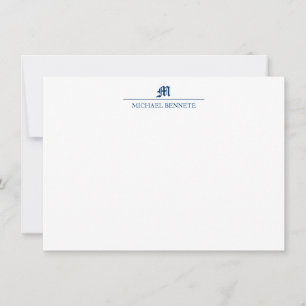 Simple Classic Gothic Line Monogram Navy Blue Card