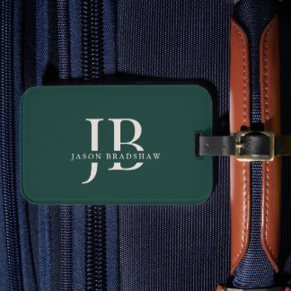 Simple Classic Green Professional Monogram Name Luggage Tag