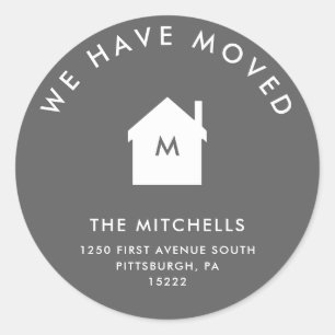 Simple Classic Grey and White House   New Address Classic Round Sticker