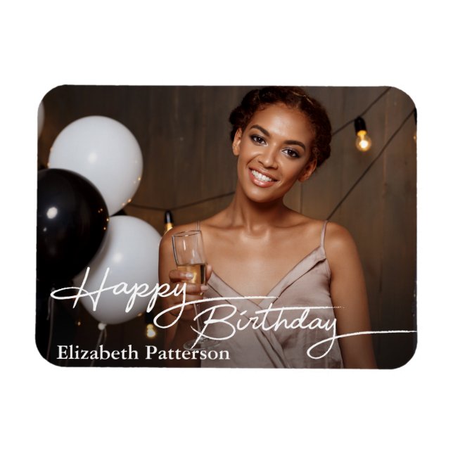 Simple Classic Happy Birthday Photo Magnet (Horizontal)